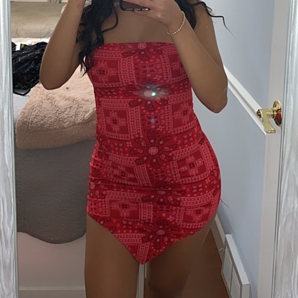 Prettylittle thing red bandana mini dress